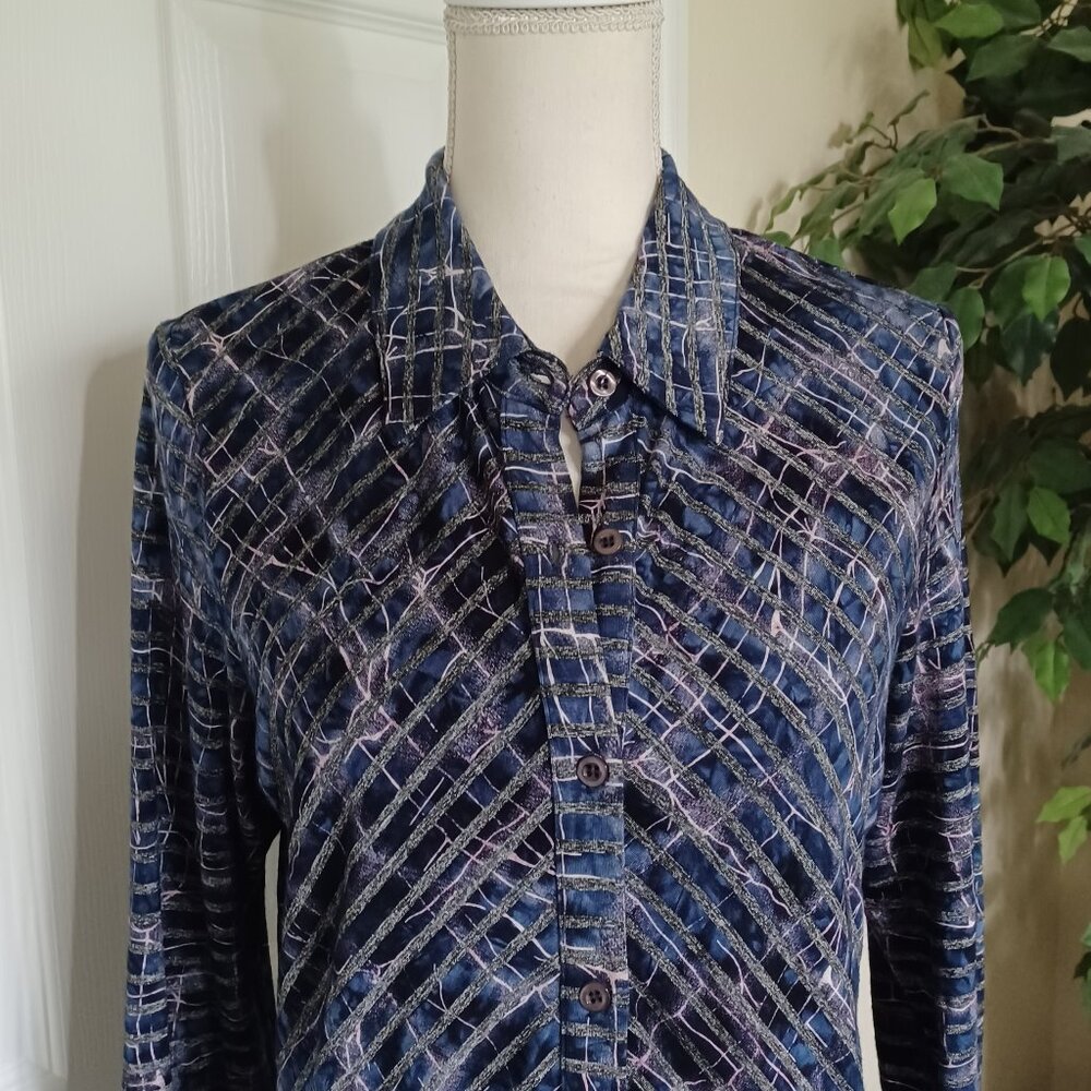 Euc Boho Chic Button-Down Abstract Print Tunic To… - image 2